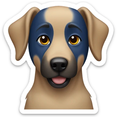 a shepherd dog with a dark muzzle in a dark blue gog jumpsuit sticker