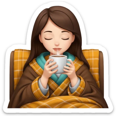 girl brunette inside a blanket sipping coffee eyes closed sticker