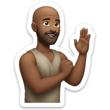 No hairs man Emoji saying namaste with elbows touching sticker
