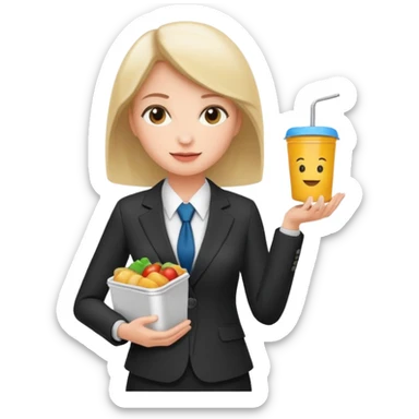 woman with suit holding food container sticker