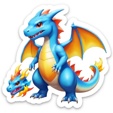 white blacks colorful gradient shiny glossy Fakémon-Digimon-Charizard-Croconaw-creature-hybrid (full body) sticker