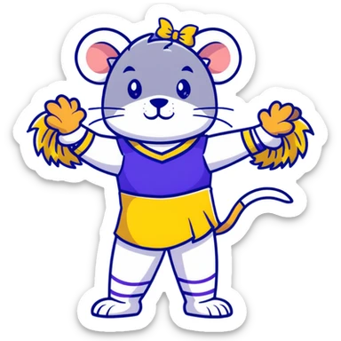 female rat cheerleader with blue bow, blue and gold uniform, Vikings team colors sticker