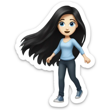 White Girl with long black hair and blue eyes stomping the ground sticker