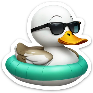 Duck with sunglasses on and swimming in a duck floatie on sea sticker