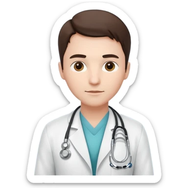 medico con estetoscopio y bata en la consulta de un hospital sticker