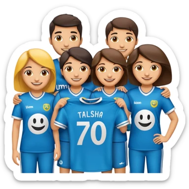 Make 5 decent characters include 4 girls and 1 boy and mentioned there names on there jersey ist husna, tuba, maleeha,alishba and boy Talha also smiley.creat a sign board and a besties off UOM and the  sign board takes by boy in his hand sticker