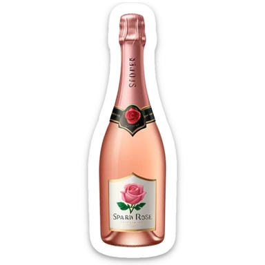 bottle of sparkling rosé champagne with a rose logo on the label, tilted up and to the right, no glass sticker