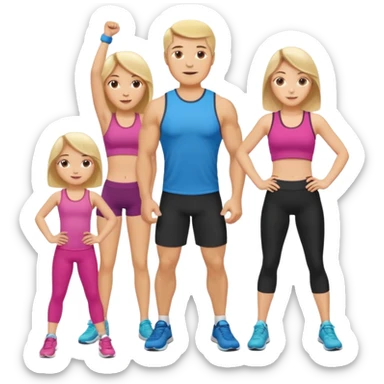 Blonde mother, brunette father and brunette 13 year old daughter working out together sticker
