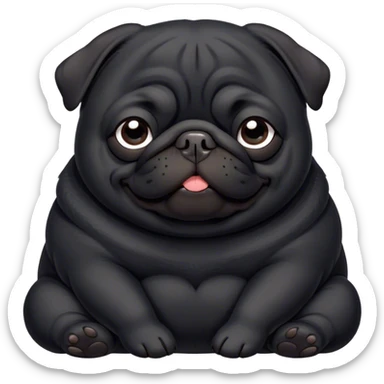Cinematic Meme-Worthy Chubby Sleeping Black Pug Portrait Emoji, Head resting peacefully with a contented smile, showcasing a delightfully chubby build and a luxuriously soft black coat, eyes shut in a serene nap, Simplified yet hilariously adorable features, highly detailed, glowing with a soft, drowsy light, high shine, relaxed and utterly lovable, stylized with an air of playful laziness, bright and heartwarming, soft glowing outline, capturing the essence of a comically sleepy companion, so meme-worthy it feels like it could instantly become the next viral sensation of adorable slumber! sticker