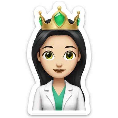 White Female doctor green eyes long black hair and a crown sticker