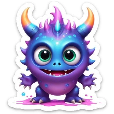 3D, create an image of a cartoon monster with big eyes, thomas kinkade and paul lehr, pixar cute character design, by Anne Stokes, splashes of neon galaxies, adorably cute, drew struzan inspiration, by Wojciech Korneli Stattler, beautiful mattepainting sticker