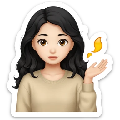 Beautiful girl,Black hair, wavy long hair,Black eyes,Chinese, beige sweater  sticker