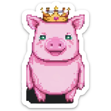 minecraft pig full body pink blocky animal with square head wearing a crown sticker