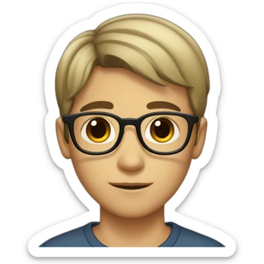 a boy with short-length dark hair, wearing glasses with brown eyes sticker