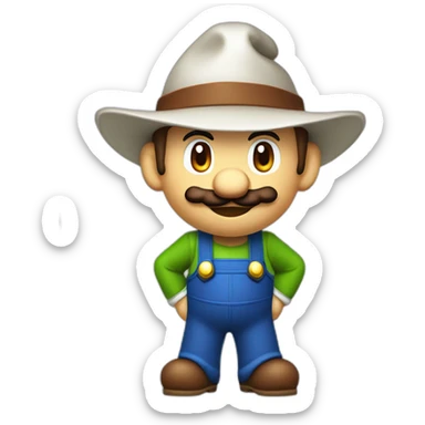 a traditional october fest visitor in super mario style. With a grean hat, blue and white shirt and brown leather pants.  sticker