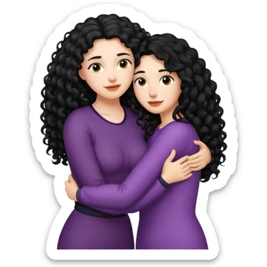 woman with long black curly hair hugs a tall broad woman tightly sticker