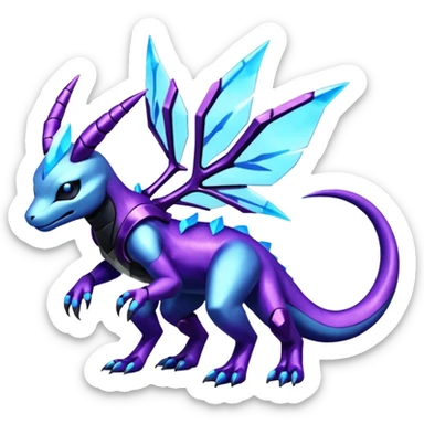 Shiny Futuristic Dusknoir-Salandit-Glaceon-Fakémon-hybrid-creature (full body)  sticker