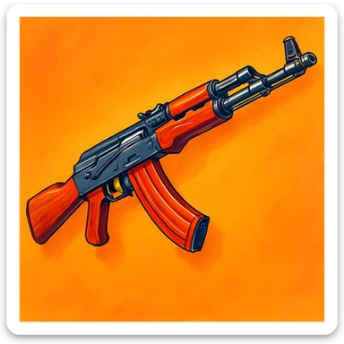 Сгенерируй мне АК 47 в чуть рисованном стиле, ярко объемно и красочно! на однородном фоне sticker
