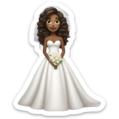 beautiful brunette girl with blowout hair in big beautiful wedding dress sticker