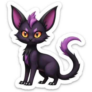 Dark gloomy gothic Black edgy cute Noivern-Noibat-Purloin-Torracat-Lykoi-Caracal-cat-Fakemon-fusion-hybrid-creature with an imp tail  sticker