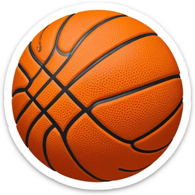 Cinematic Realistic image of a basketball rendered in vivid orange with a pebbled surface texture and crisp stitching details, set against a high-contrast backdrop that highlights its dynamic, sporty essence sticker