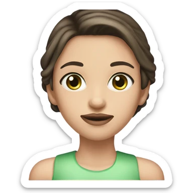 Female with long dark brown hair with fair skin and light green eyes and slim face with full pink lips and a few moles on the face near the lips  sticker