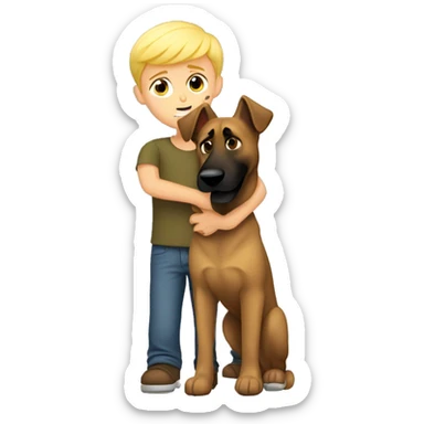 blond boy who hugs his Malinois tightly because he is afraid sticker