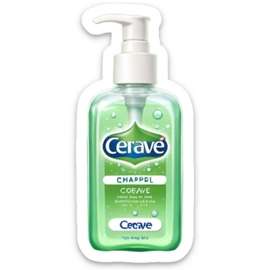`CeraVe-shaped white rectangular pump bottle with soft green label CeraVe” stripe. Surrounded by floating water bubbles, glowing light particles, and a gentle green mist. Feels like a calm hydration spell in a bottle. Clean, glossy, emoji-style.`magical
 sticker