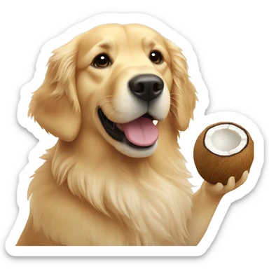 golden retriever with coconut in hand sticker