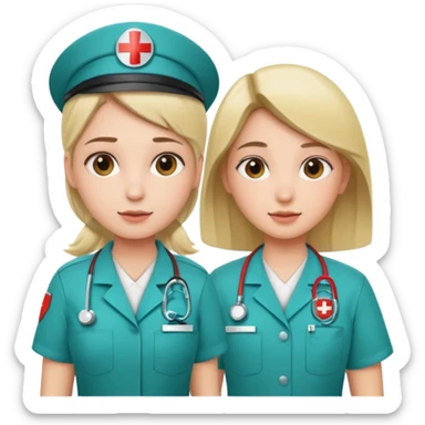 A young medic (woman) attending to a person at the local hospital sticker