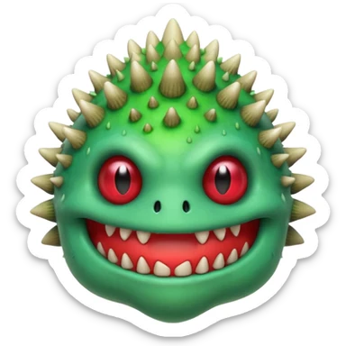 poisonous mushroom monster portrait, head and shoulders only, toxic green glow, scary grin, spiky mushroom head, 3D cartoon, mobile game icon style, clean background, no text, no watermark

 sticker