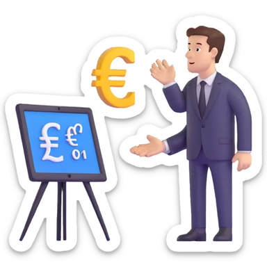business analyst studying price data with euro symbol € on screen sticker