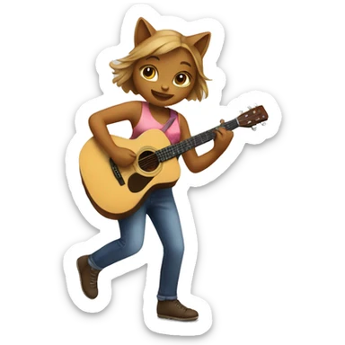 girl cat dancing and playing acoustic guitar sticker