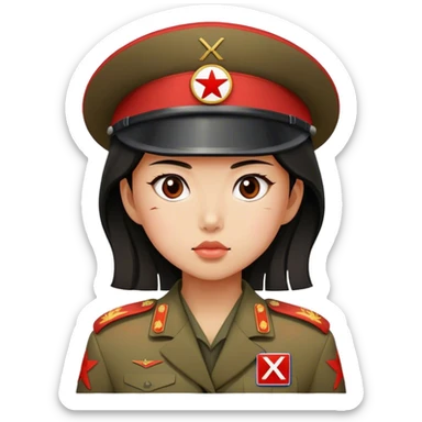  North Korean girl solder defector with a big x red capital letter on her sticker
