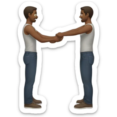 A man puts pants on his arm sticker