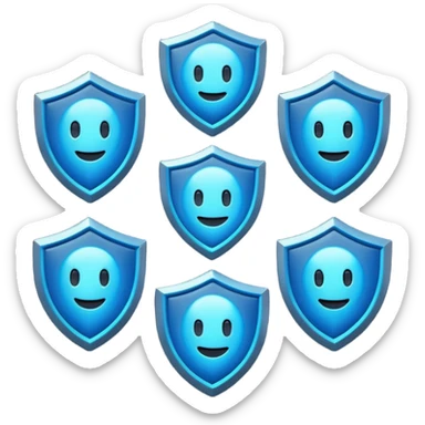 Futuristic glowing blue emoji badge set for the brand name “DRAEV” — includes shield, checkmark, camera, briefcase, verified tick, bot face, and rocket. Neon blue glow, dark gradient background, cyber aesthetic, 3D soft lighting, premium tech style. sticker