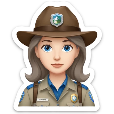 white woman park ranger with brown and gray hair and blue eyes sticker