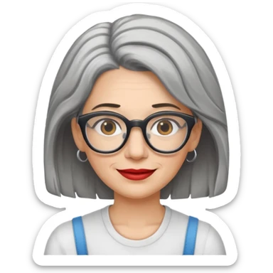 40 year old woman salt &pepper hair with glasses and braces sticker