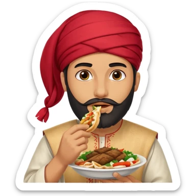 young Lebanese male in traditional arabic outfit eating sharwama sticker