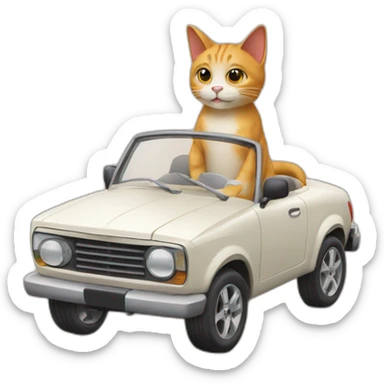 cat drive a car sticker