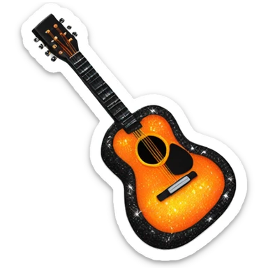 Realistic neon orange to black acoustic guitar with sparkly shiny glitter and diamonds on it. sticker