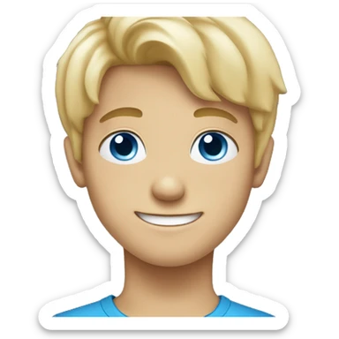 Blonde haired boy with blue eyes smiling with hair down to his shoulders sticker
