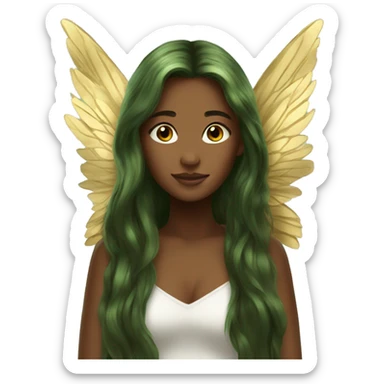 big wings, Beautiful, fairy, gold, brown, dark green, green, long hair sticker