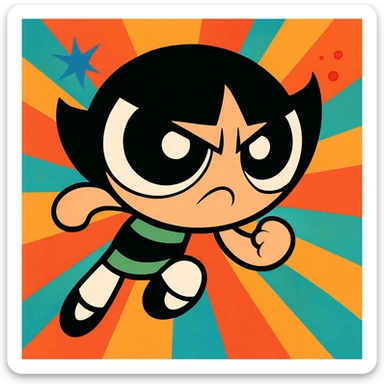 Powerpuff Girls character with a determined emotion, cartoon style, vibrant colors sticker
