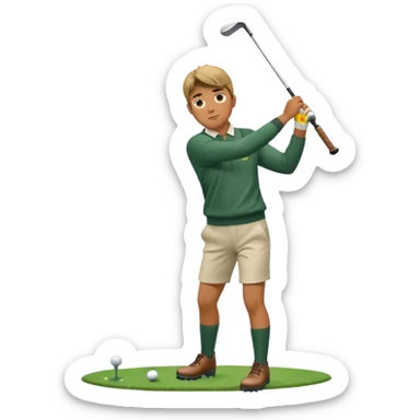 A man taking a drive off the tee in the rain wearing wellington boots  sticker