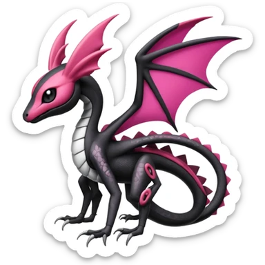 Magenta, black and white Meloetta-Flygon-Gorebyss-Salandit-Gargoyle-Pokémon-Fakémon-creature-fusion-hybrid sticker