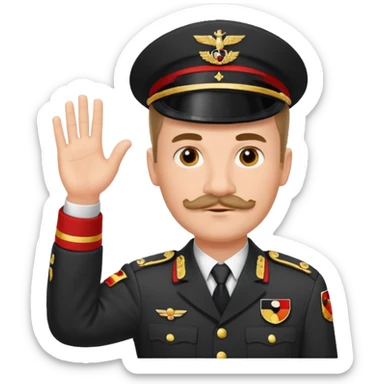 An image about an german with a small square like mustage with flat hair raising his hand in an german uniform with a red band attached to his arm sticker