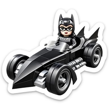  aerodynamic opulent dark knight futuristic concept Catwoman Batgirlmobile loosely based on 1977 Buick coupe  roadster racing Lego (flat long straight faceted mechanical body) winged stealthy street hot rod  sticker