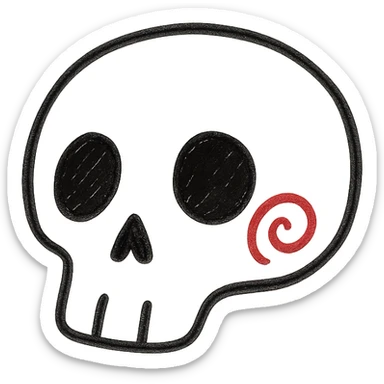 Add a red spiral to the cheek of the skull, keep the hand drawn style with sketchy lines, no fill, preserve transparent background. sticker