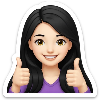 una chica sonriendo con un pulgar hacia arriba con el pelo largo negro y pestañas  sticker